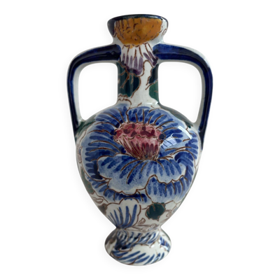Vase en faïence de Gien, modèle Pivoine, vintage, décor floral polychrome