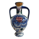 Vase en faïence de Gien, modèle Pivoine, vintage, décor floral polychrome