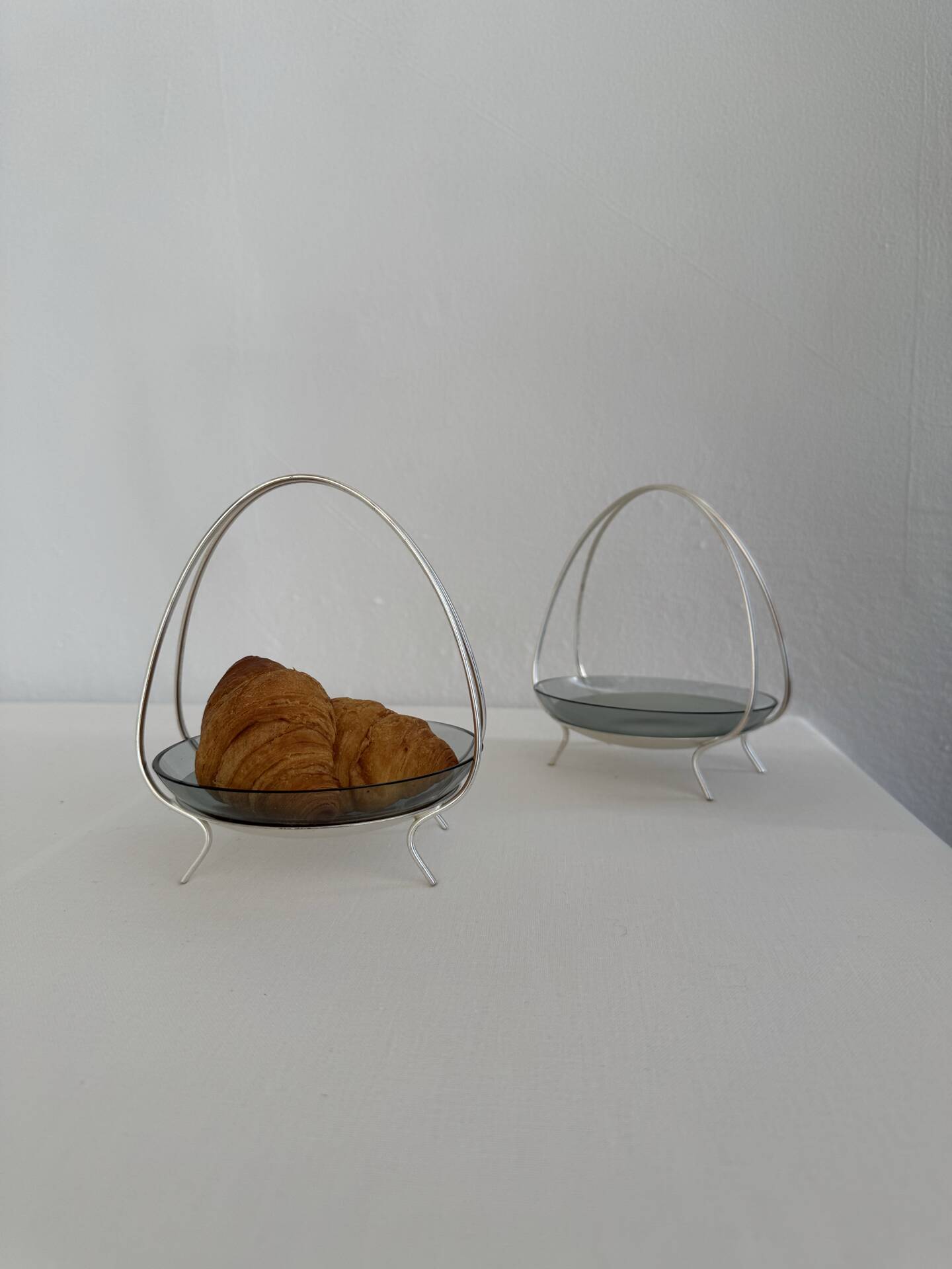 Vintage Pair Of 60’s WMF Silver Plated Serving Dish With Smoked Glass