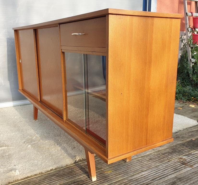 Sideboard 1960 diamond marquetry and showcase 180x45