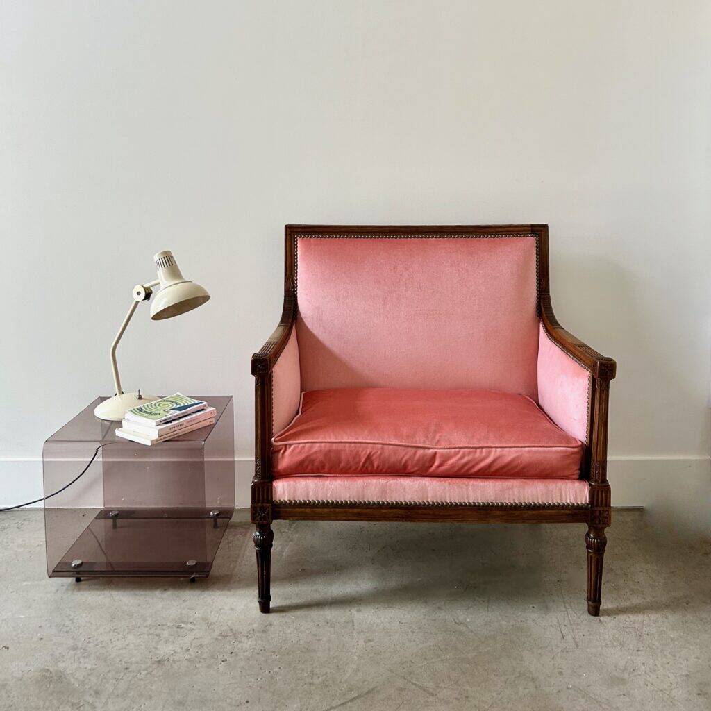 Large pink velvet armchair