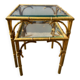 Pair of nesting tables in faux bamboo with glass tops, France, 1960s.