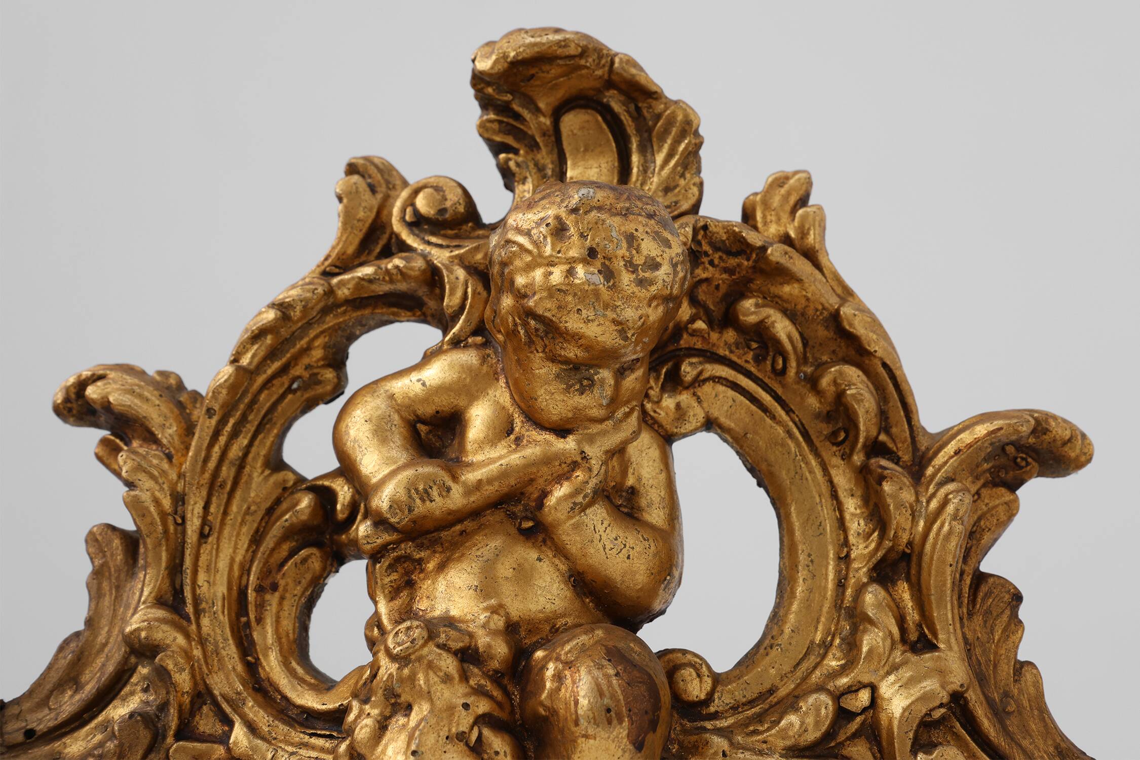 Louis XV Giltwood Ornament with Central Putto and C‑Scrolls, 18th Century