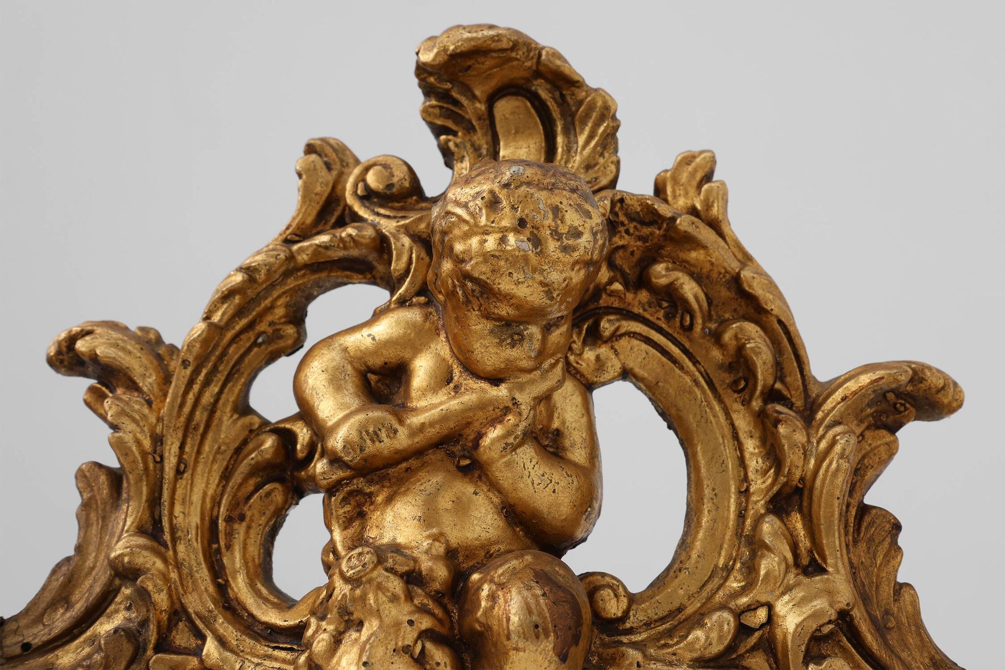 Louis XV Giltwood Ornament with Central Putto and C‑Scrolls, 18th Century