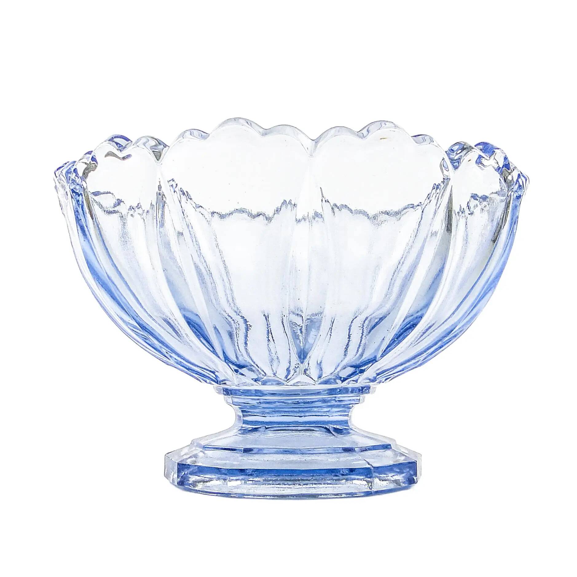 Ring Around fruit bowl, mid-century modern, pressed turquoise glass, Ząbkowice, Poland, 1960s