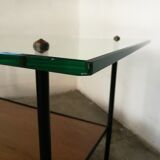 50s coffee table in wood and metal glass