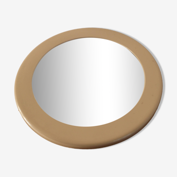 Miroir rond en plastique beige Syla Made in France années 70