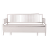 Antique storage bench with high back – grey painted – pine wood – 1860s