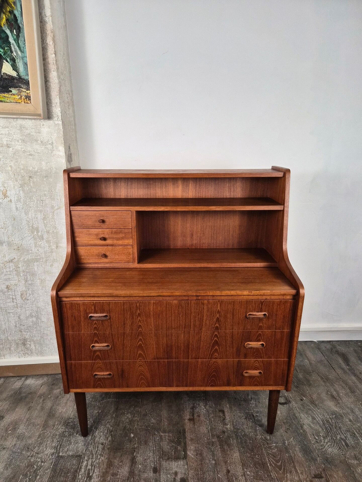 Teak secretary with drawers and sliding top, Denmark, 1960.