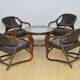 Set of bamboo armchairs with leather seats, 1970s