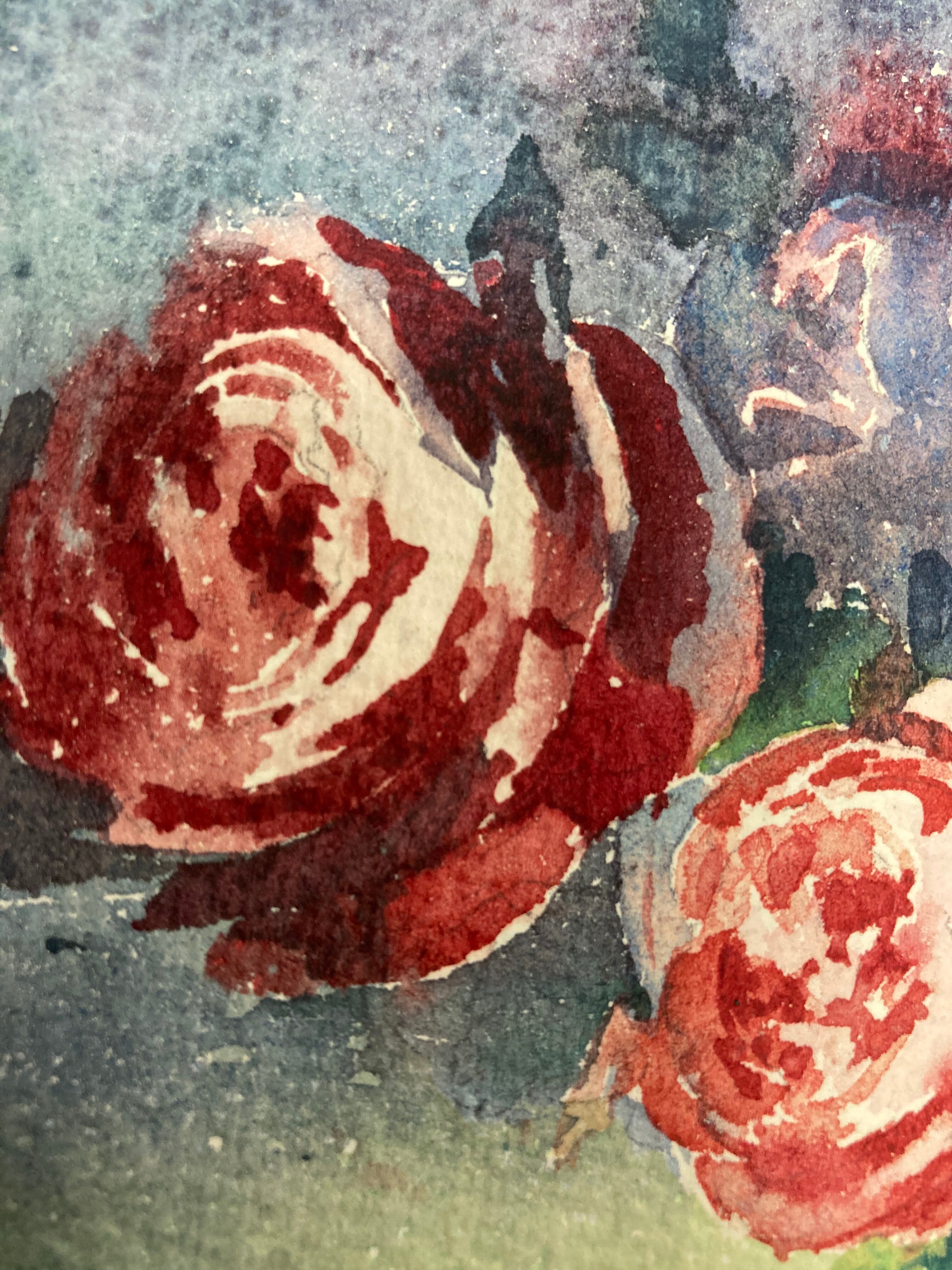 Oval watercolor with roses