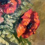 H.J. van Wijngaarden (1906–1986). Antique still life with poppies in a beautiful baguette frame.