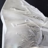 Grand abat-jour Art Déco en verre dépoli, motif floral géométrique