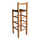 Tabouret de bar rustique à assise en jonc | France | Années 1960