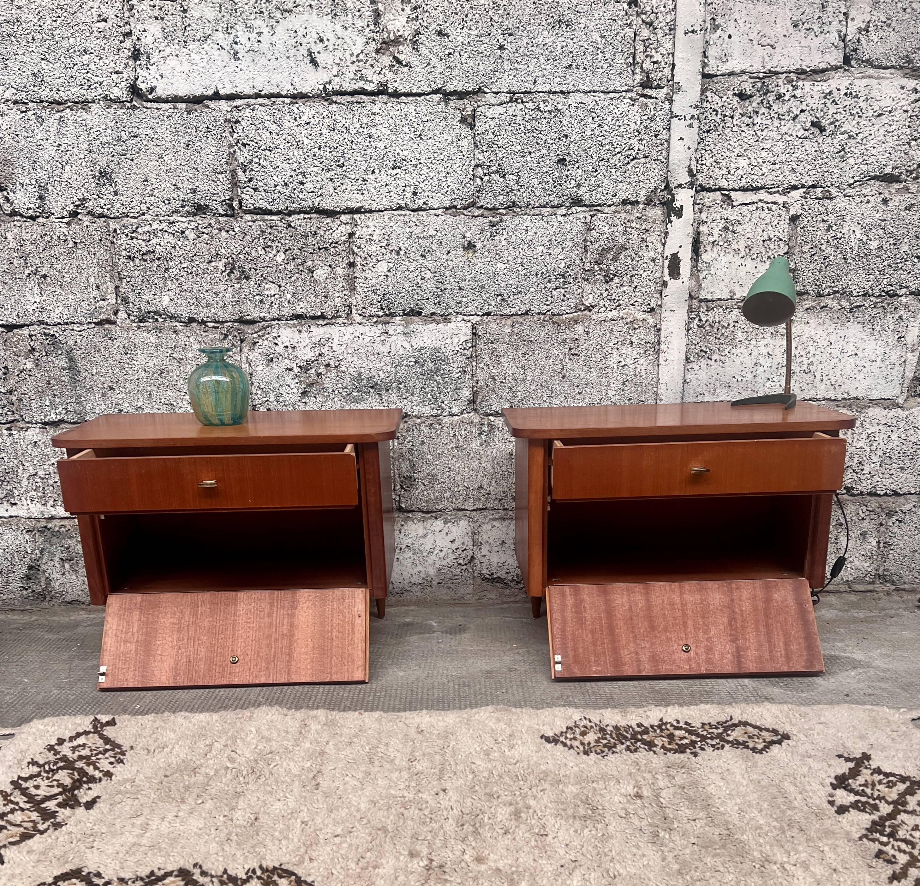 Pair of bedside tables, end of vintage sofa, old 1950