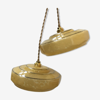 Pair of Art deco glass hanging lamps from Clichy