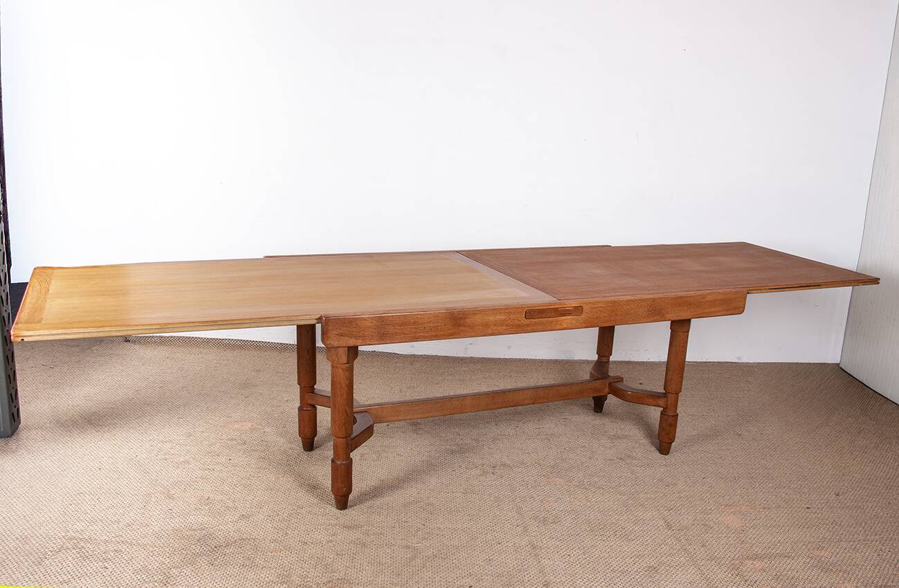 Large extendable dining table, 320 cm, in oak, Guillerme and Chambron.