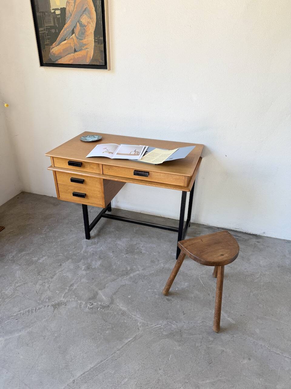Modernist 50s oak metal desk