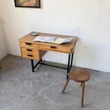 Modernist 50s oak metal desk