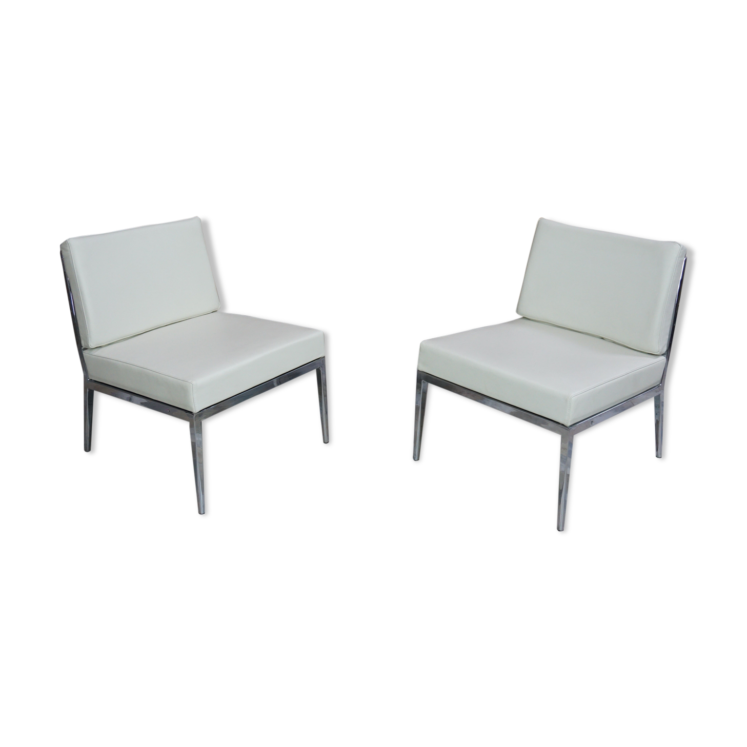 Pair of chrome and leather armchairs