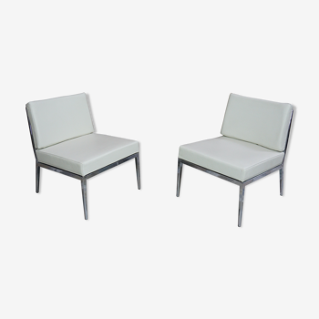 Pair of chrome and leather armchairs