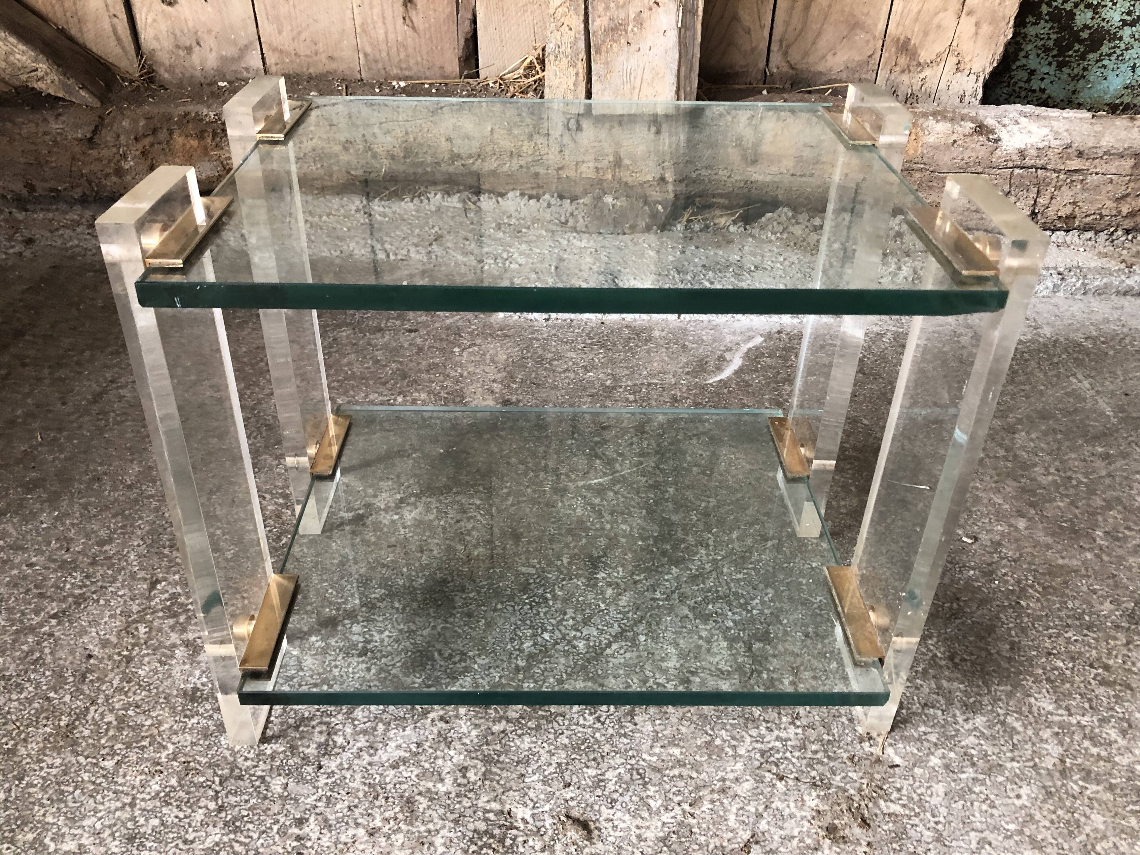 Pair bedside design plexi + brass + vintage glass trays