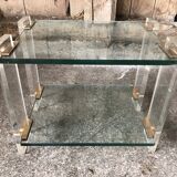 Pair bedside design plexi + brass + vintage glass trays