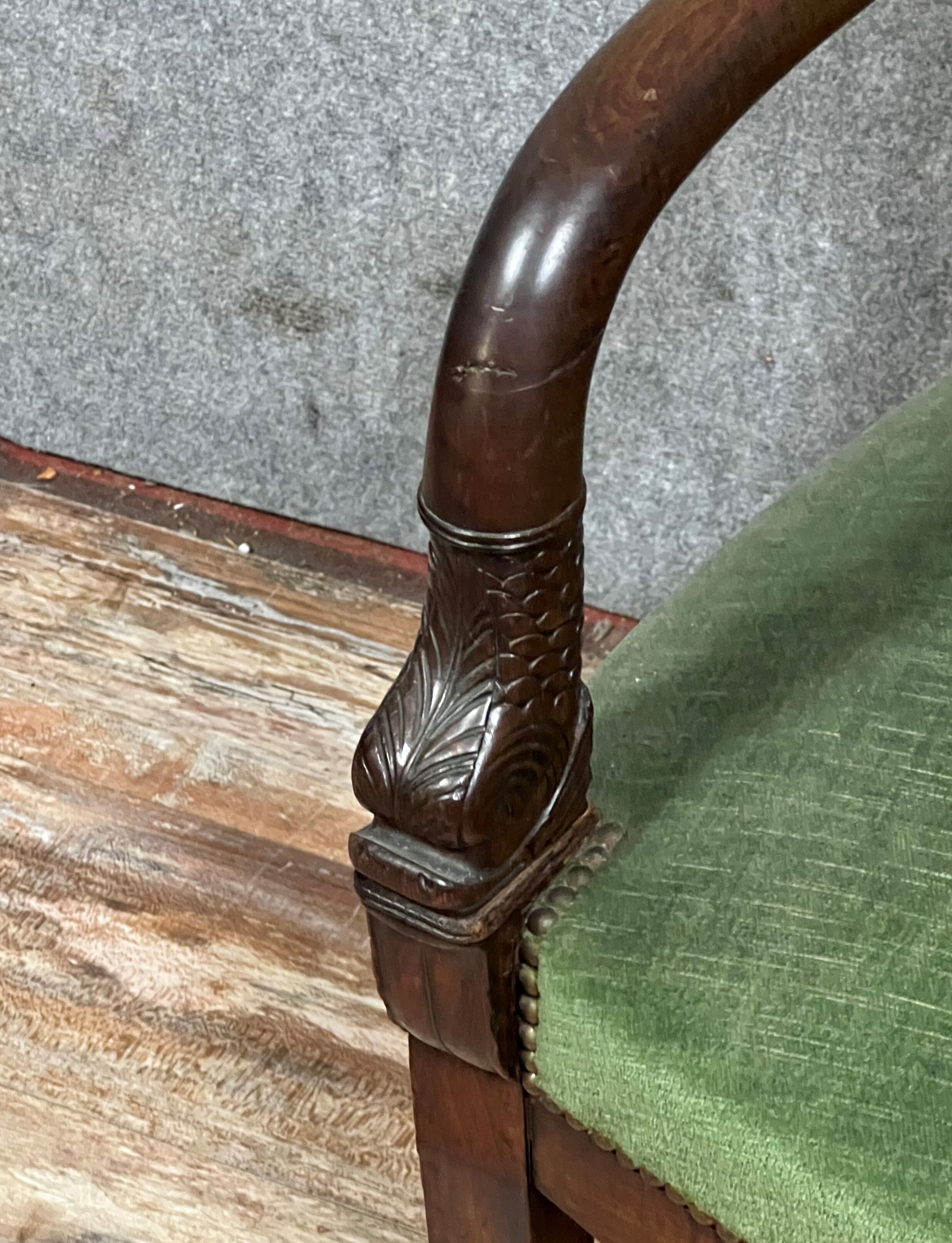 Empire style office armchair with mahogany swan necks circa 1900