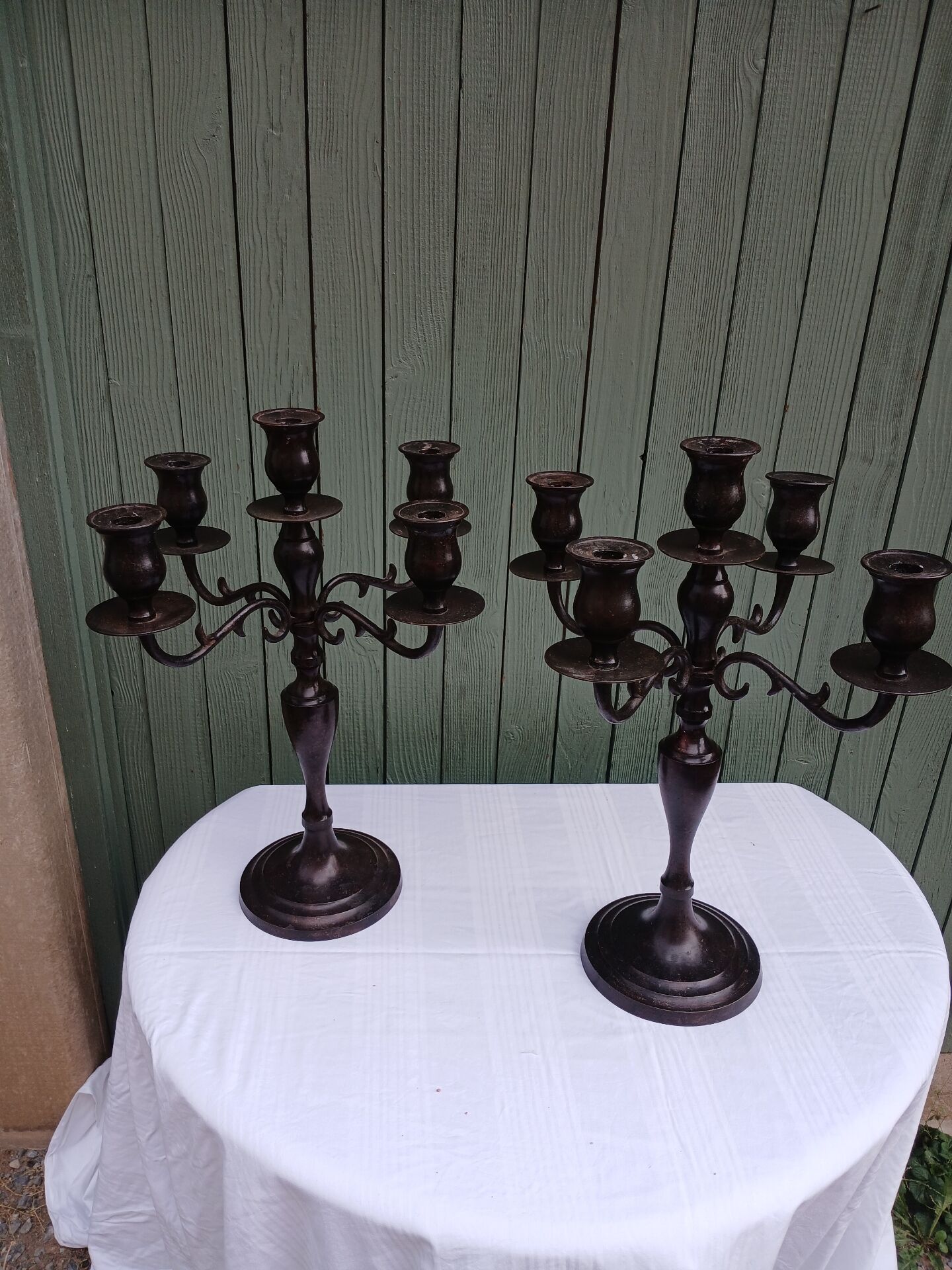 Pair of 5-light metal candlesticks
