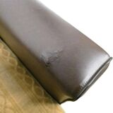 Vintage brown faux leather armchair / retro club chair on wheels