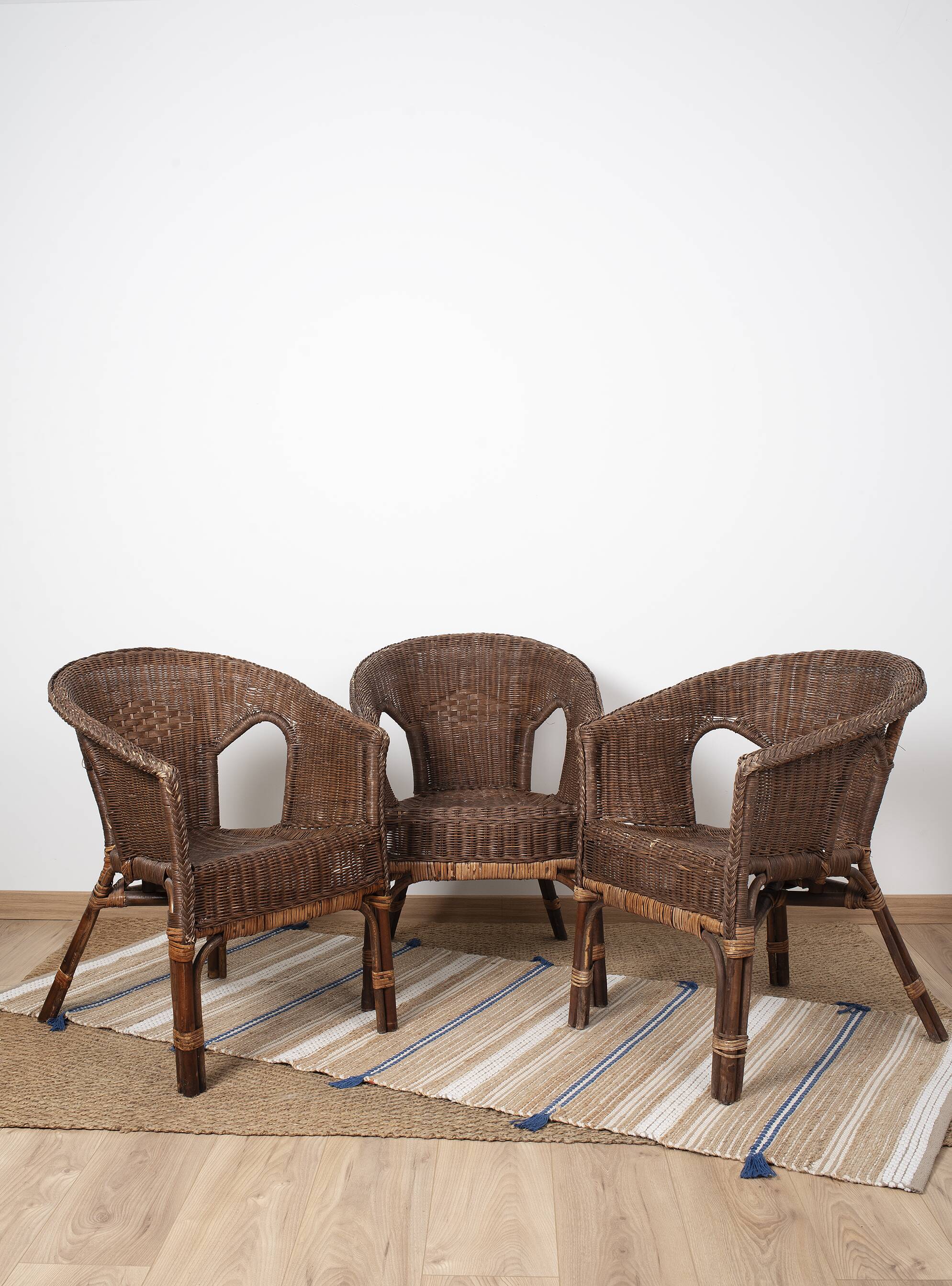 Vintage Rattan Armchair, wicker, set of 3