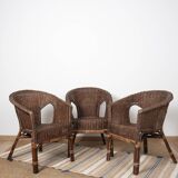 Vintage Rattan Armchair, wicker, set of 3
