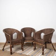 Fauteuil Rotin Vintage, en osier, lot de 3