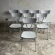 Set of 8 Vintage Mid-century Dining Chairs — Light Grey Laminated Plywood with Chrome Legs