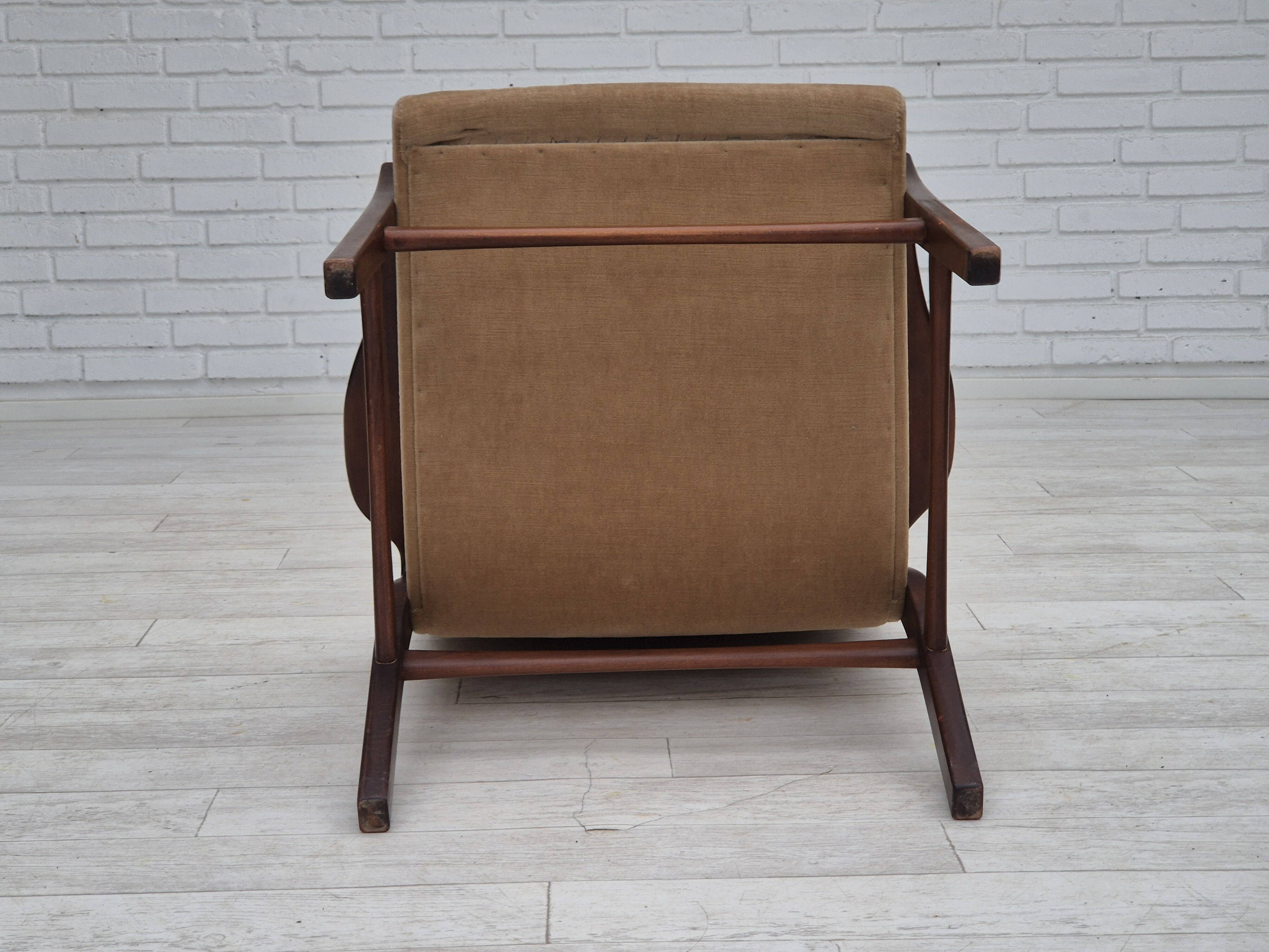 1960s, Scandinavian design, highback armchair, original condition, furniture velour, beech wood.