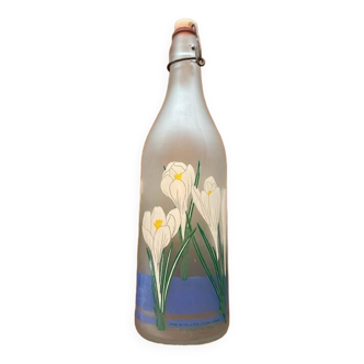 Bouteille en verre dépoli, décor crocus, LilLian Vernon