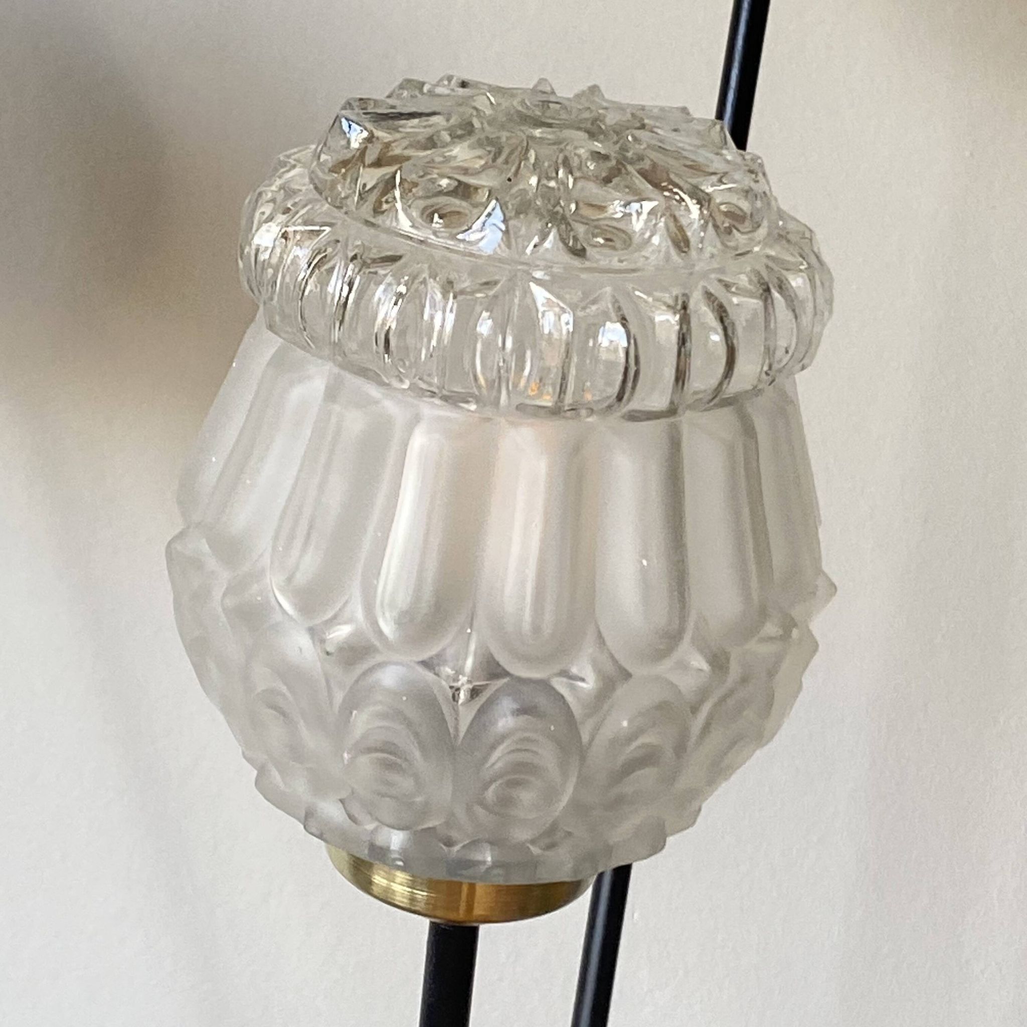 Large tripod floor lamp in black metal with 3 molded glass globes LAMP-7296