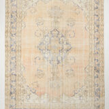 7x10 beige & navy blue vintage rug, 215x302cm