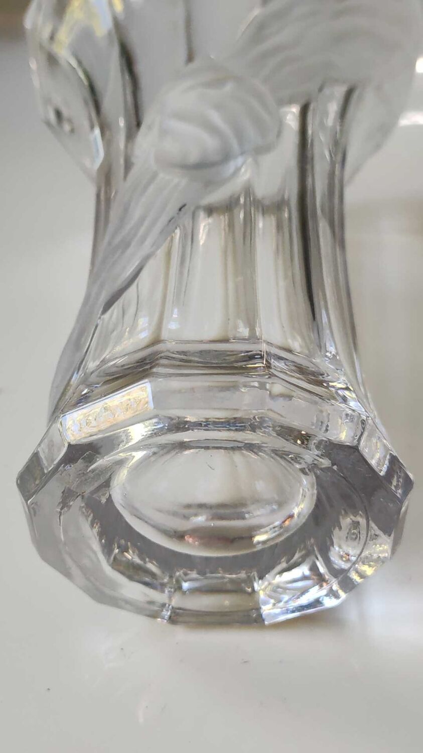 Vintage Multifaceted Crystal Vase, Frosted Draped Bow, col. Opaque white, Evita Crystal, Germany