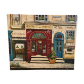 Oil on canvas restaurant storefront, signed À Morin