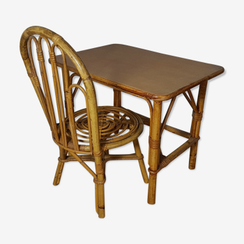Ensemble table & chaise rotin  pour enfant vintage