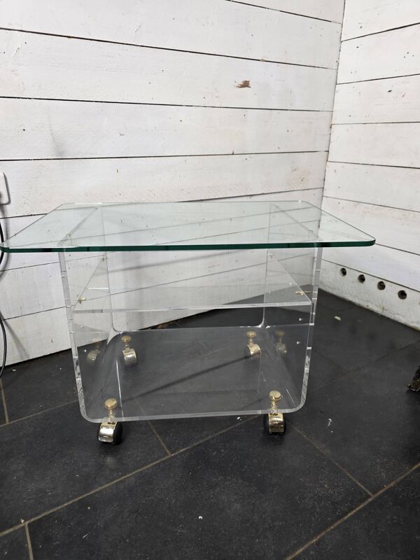 Table Basse Vintage en Plexiglas et Verre par David Lange Années 70
