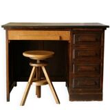 Vintage oak desk with its stool.