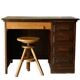 Vintage oak desk with its stool.