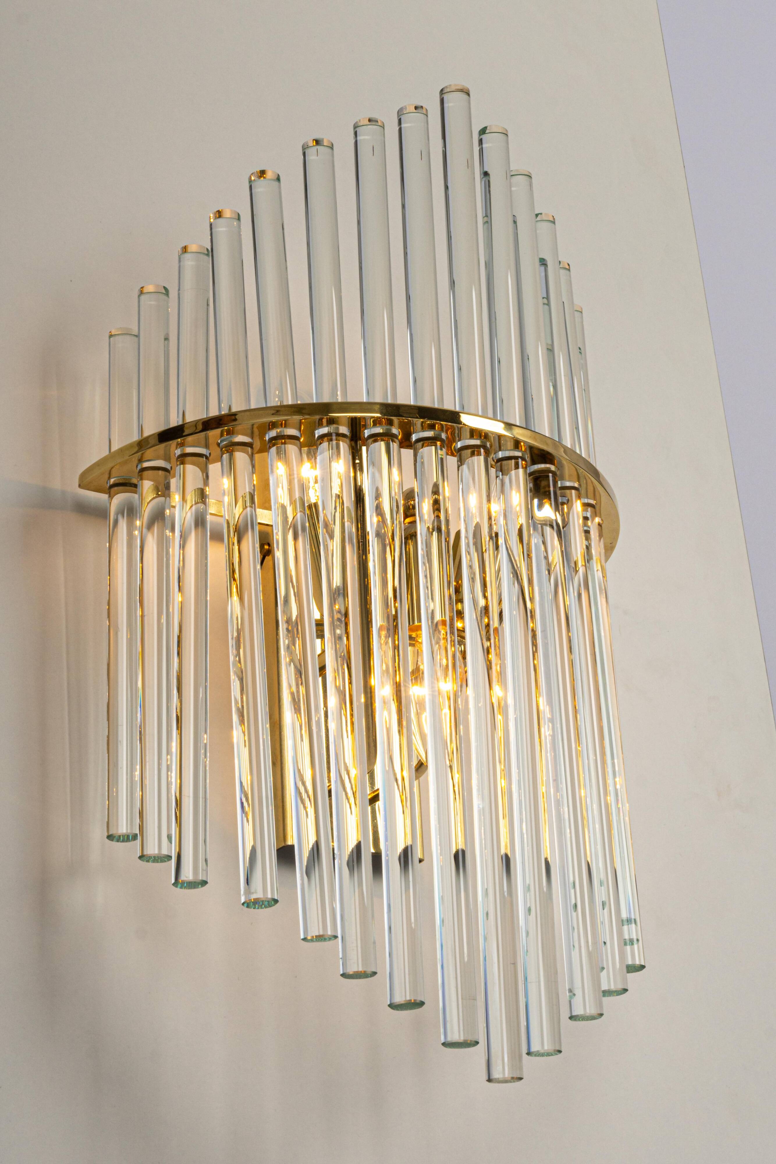 Pairs of magnificent crystal stem wall lights by Christoph Palme, Germany, 1970s.