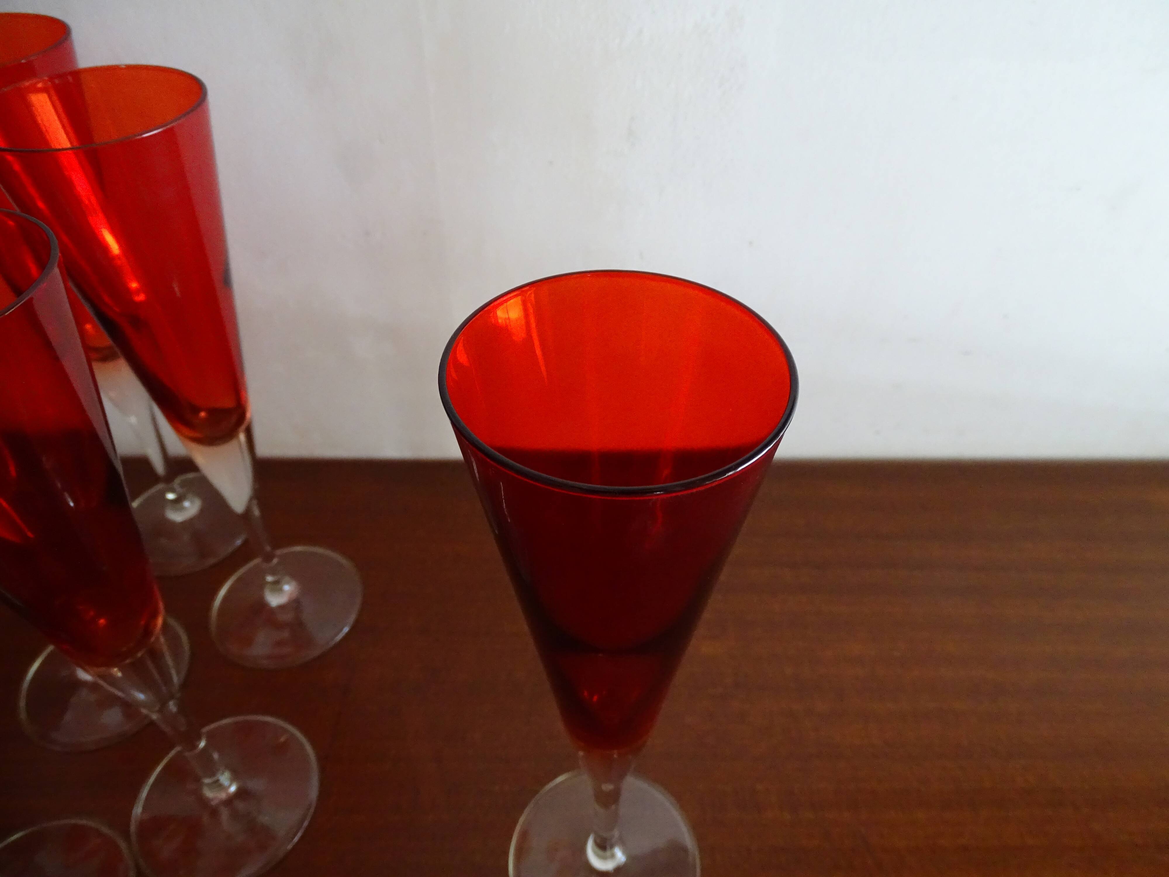 10 vintage champagne flutes in ruby red glass