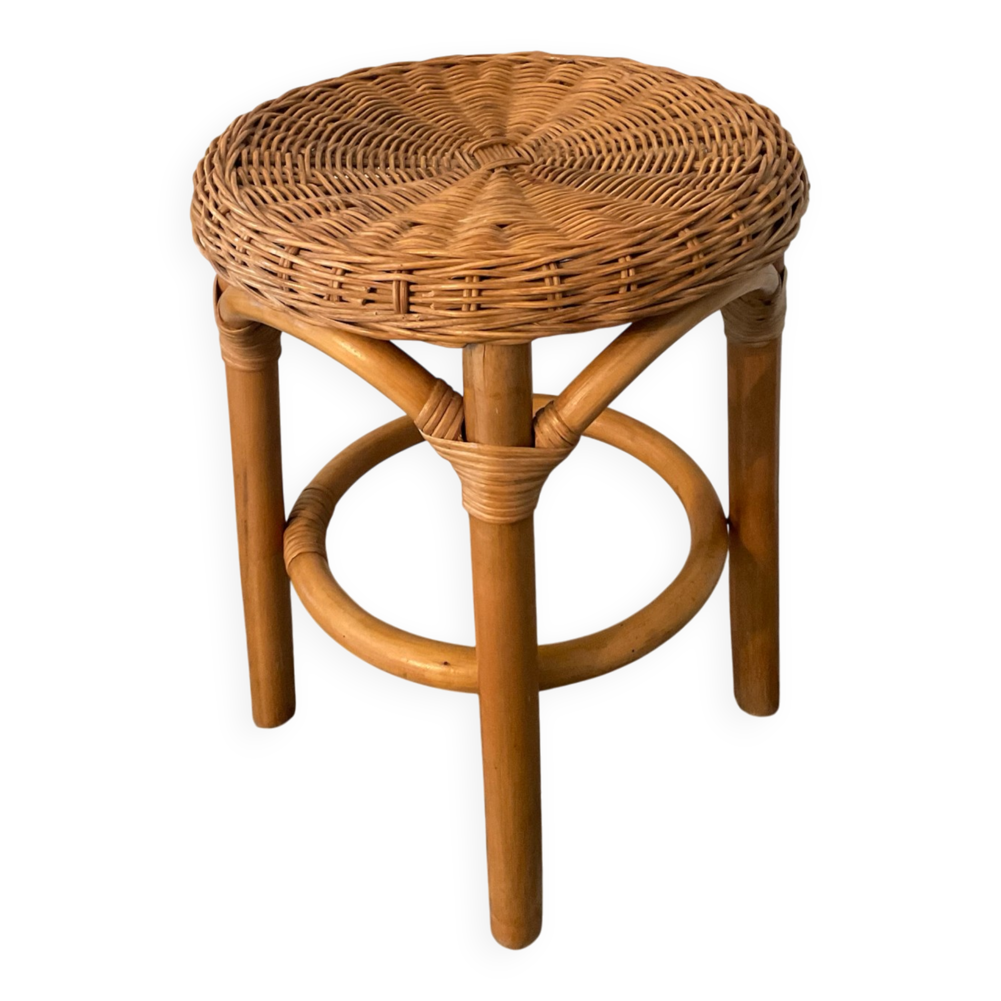 Vintage stool in rattan and woven wicker