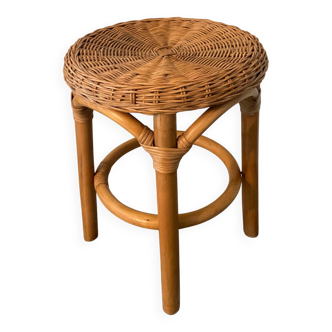 Vintage stool in rattan and woven wicker