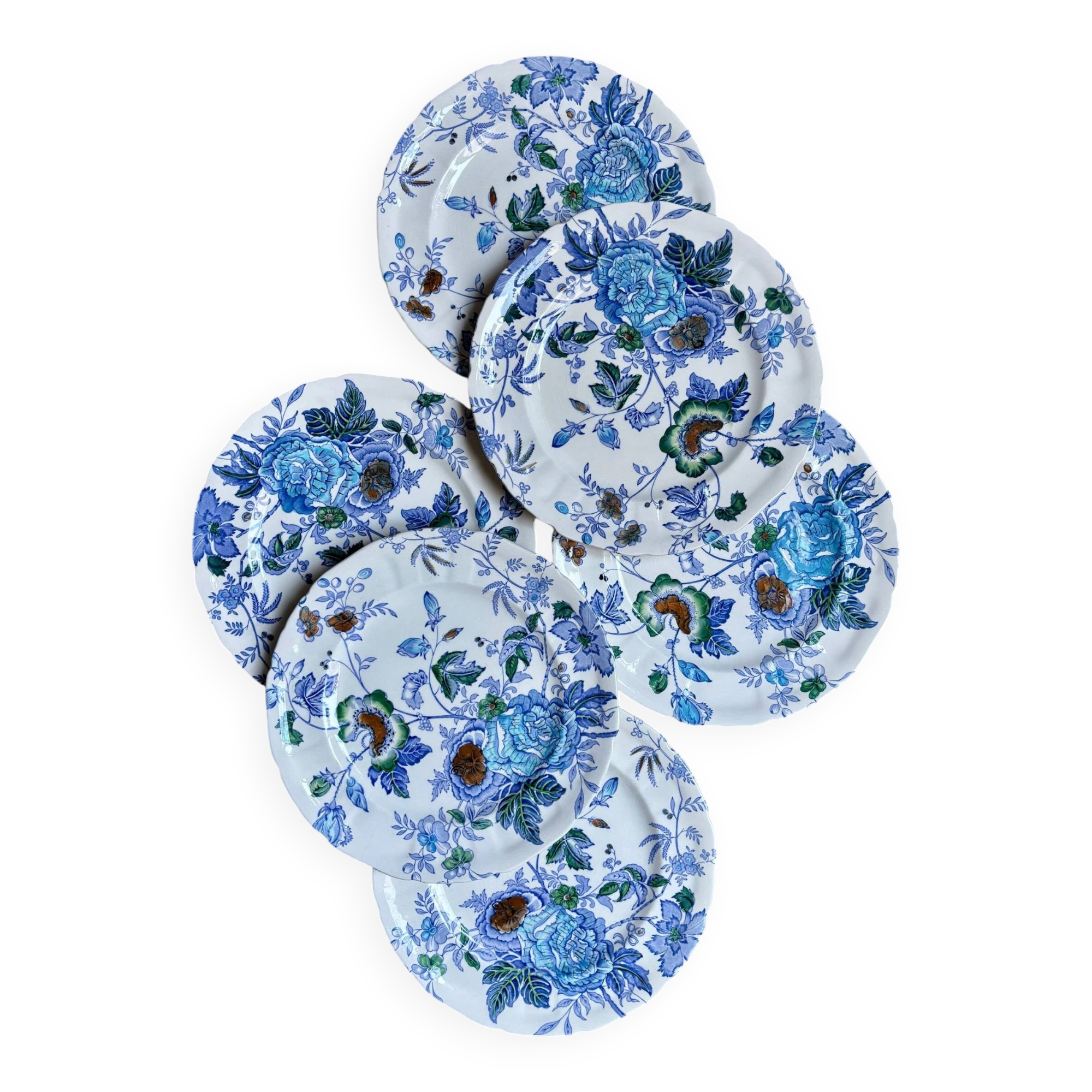 6 flat plates by Mason's in polychrome ironstone, "Belvedere" service - early 20th century