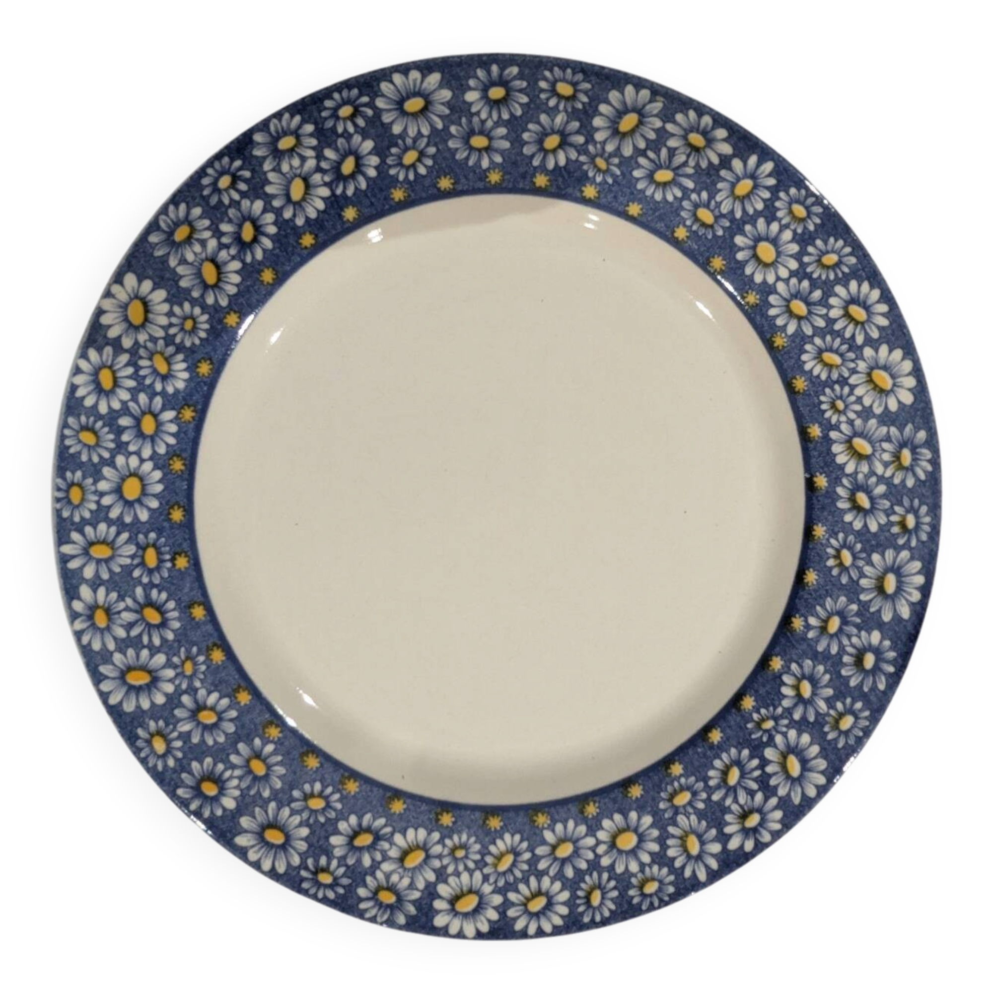 7 vintage flat plates in earthenware — Blue daisy decor